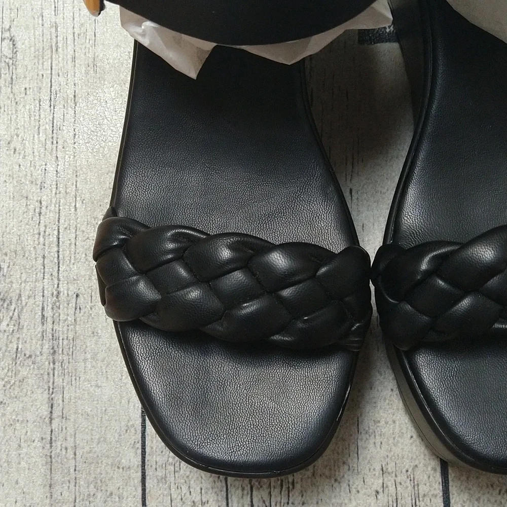 New with Tags, Forever 21 Black Wedge Sandals with Silver Buckles in size 7 - Picture 4 of 11